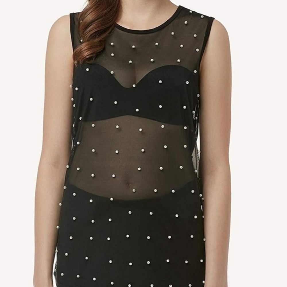 Intimissimi BLACK SHEER TOP WITH PEARLS MEDIUM NEW